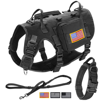 Harnais Tactique Grand Chien – Kit Complet Collier + Laisse + Poches MOLLE