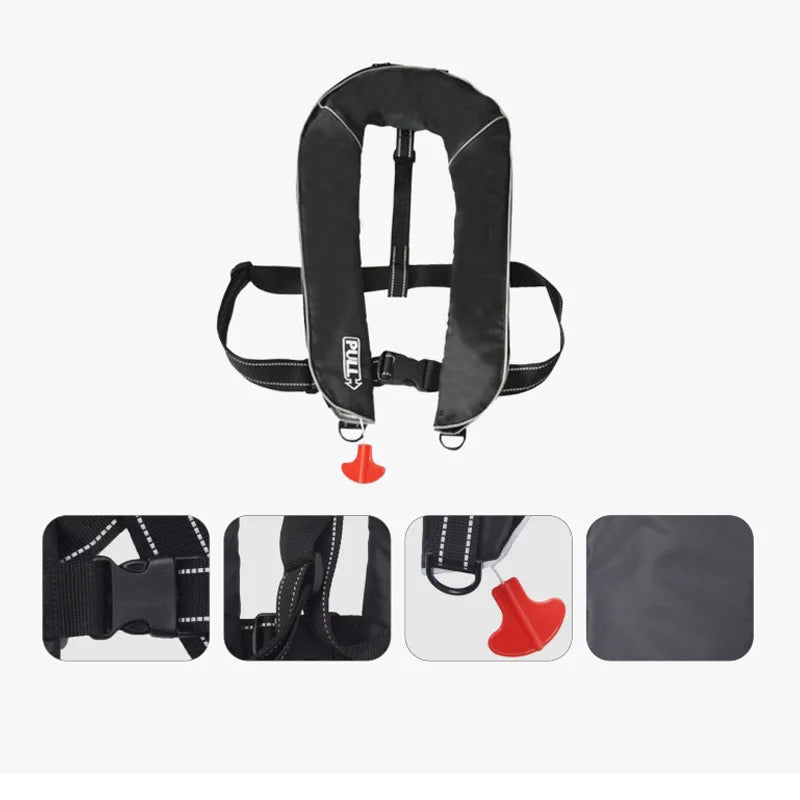 Gilet de Sauvetage Gonflable 150N Noir – Automatique ou Manuel – Certifié SOLAS EN396 - BLACKBEARD OUTDOOR INDUSTRIES