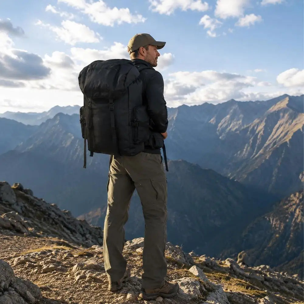 Sac à dos militaire 65 L noir, grande capacité