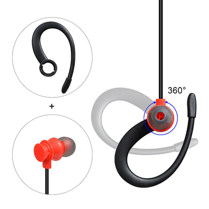 Oreillette Intra-Auriculaire PTT 2 Broches avec Crochet et Micro – Câble Kevlar, Compatible Kenwood, Baofeng, Retevis
