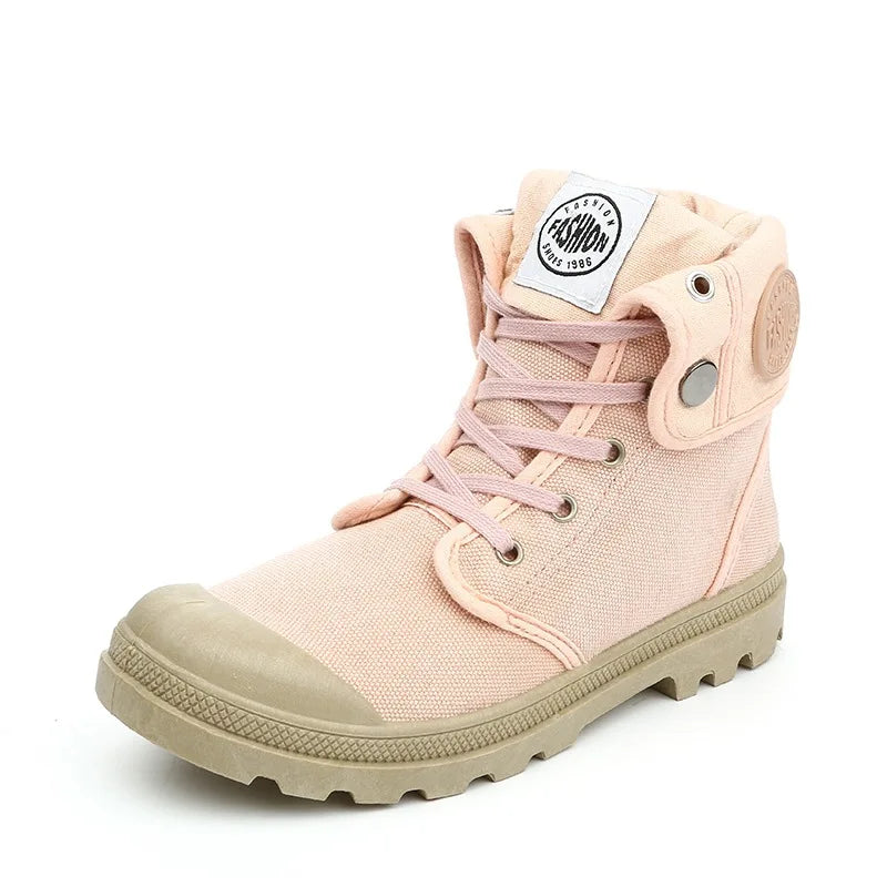 Chaussures Montantes Toile Femme Style Palladium – Respirantes Casual