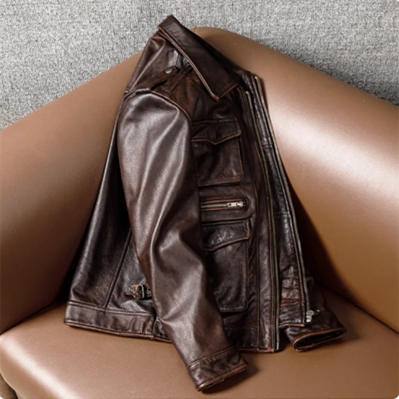 Veste en Cuir Véritable M65 Homme — Moto, Outdoor & Chasse | Noir & Marron | M à 8XL - BLACKBEARD OUTDOOR INDUSTRIES