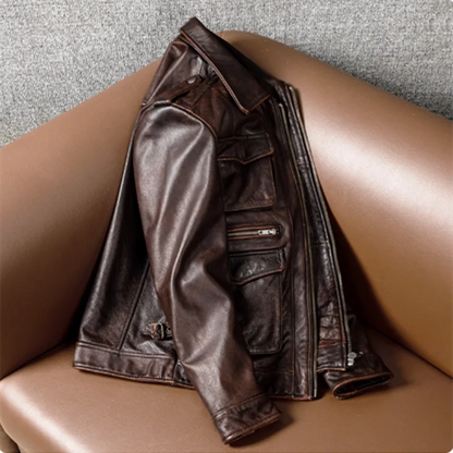 Veste en Cuir Véritable M65 Homme — Moto, Outdoor & Chasse | Noir & Marron | M à 8XL - BLACKBEARD OUTDOOR INDUSTRIES