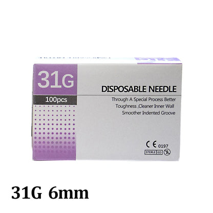 Aiguilles Ultra-fines Indolores 100 pcs – 25G à 34G, 1,5 à 25 mm – Seringue Transparente Embout Capuchon – Beauté & Médical