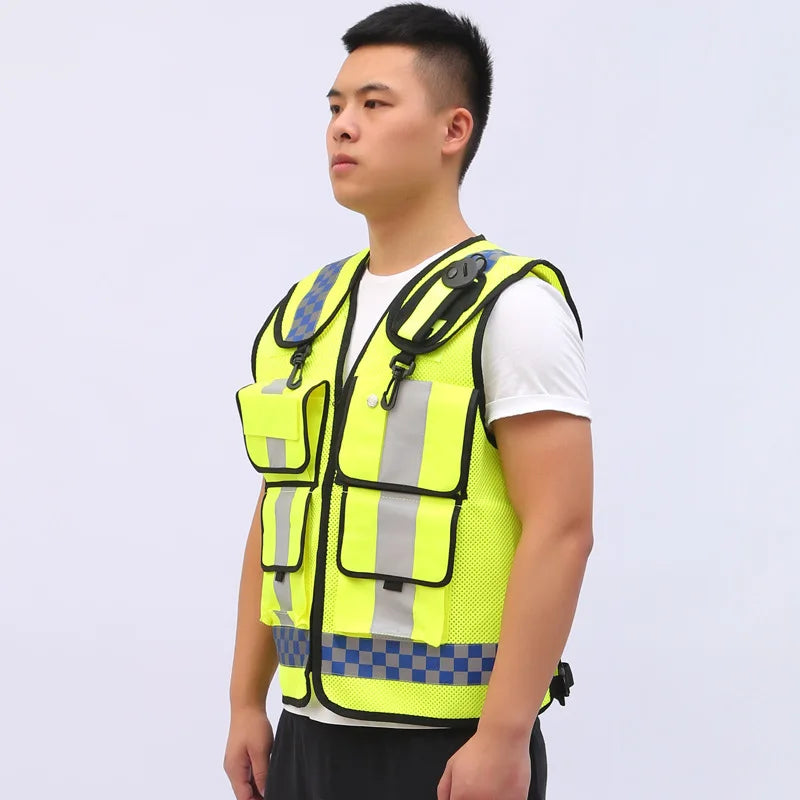 Gilet de sécurité réfléchissant multipoches pour patrouille et extérieur