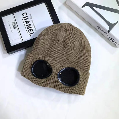 Bonnet avec lunettes unisexe, maille chaude pour l'hiver
