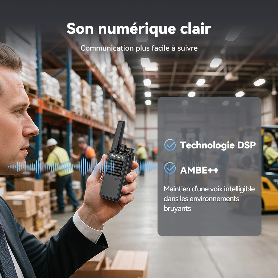 Talkie-Walkie Numérique Retevis RT668D – PMR446 Sans Licence, DMR Dual Mode, 256 Canaux, Portée 3 km – Hôtel, Sécurité, Entrepôt