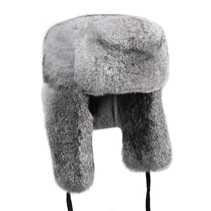 Chapka Ushanka en Vraie Fourrure de Lapin - Bonnet Aviateur Hiver à Oreillettes