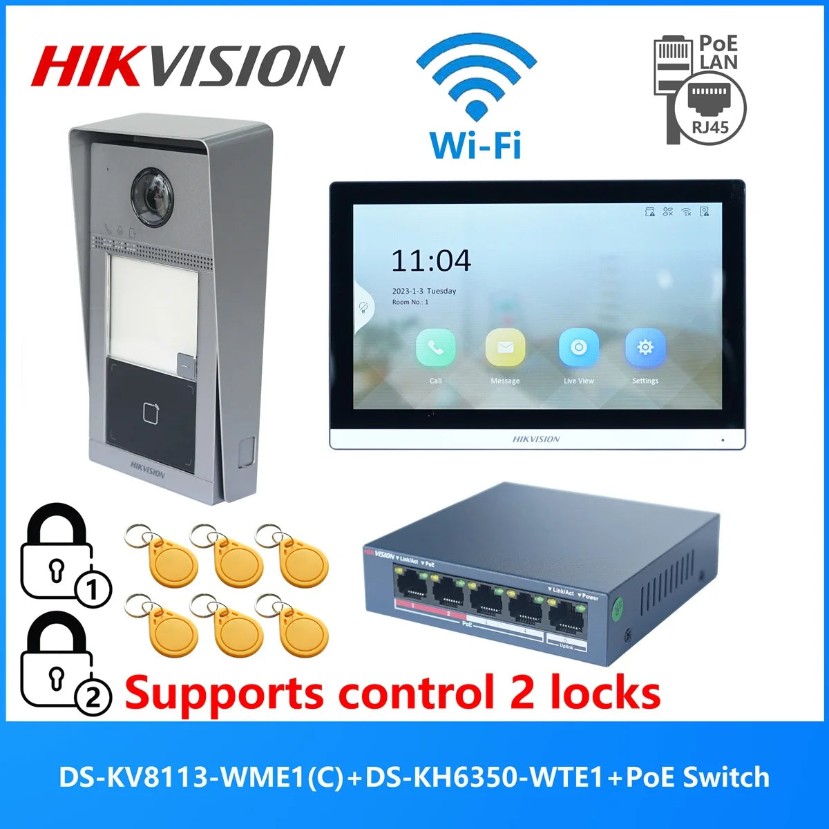 Kit Interphone Vidéo IP HIKVISION DS-KV8113-WME1(C) + DS-KH6350-WTE1 + Switch PoE - BLACKBEARD OUTDOOR INDUSTRIES