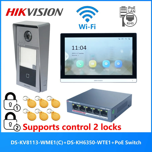 Kit Interphone Vidéo IP HIKVISION DS-KV8113-WME1(C) + DS-KH6350-WTE1 + Switch PoE - BLACKBEARD OUTDOOR INDUSTRIES