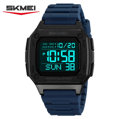 Montre digitale homme sport avec alarme et LED