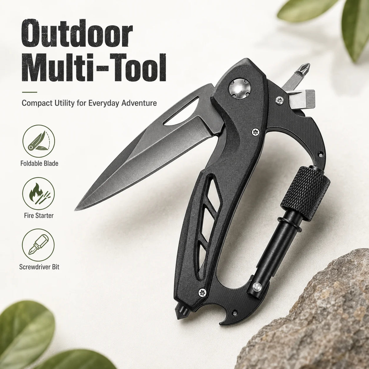 Mousqueton Multifonction EDC – Tournevis, Ouvre-Bouteille & Outil Pliant | Clip de Ceinture