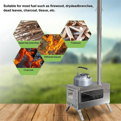 Poêle à Bois Portable Hot Tent – Inox, 7 Tuyaux Cheminée, Chauffage & Cuisson Outdoor