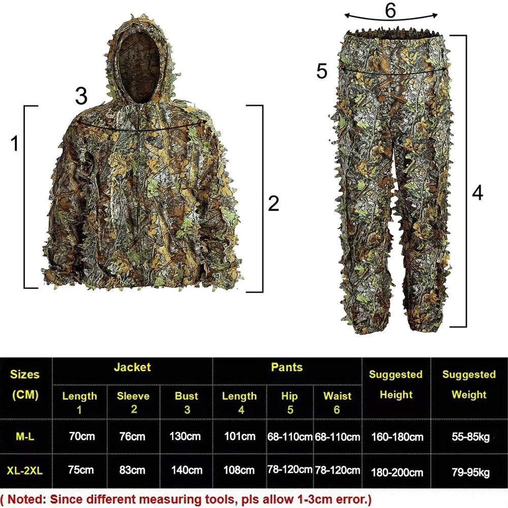Combinaison Ghillie 3D Camouflage Tactique – Tenue de Chasse, Airsoft & Sniper | Homme, Femme, Enfant