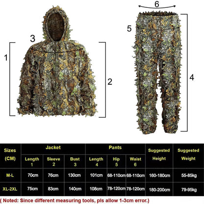 Combinaison Ghillie 3D Camouflage Tactique – Tenue de Chasse, Airsoft & Sniper | Homme, Femme, Enfant