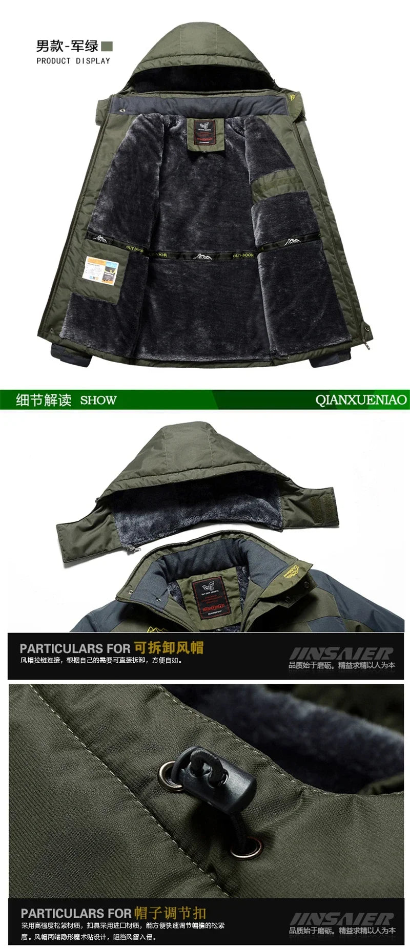 Parka Hiver Homme 2024 - Veste Chaude Imperméable avec Capuche Amovible | Coupe-Vent Militaire Fleece Jusqu’au 9XL - BLACKBEARD OUTDOOR INDUSTRIES