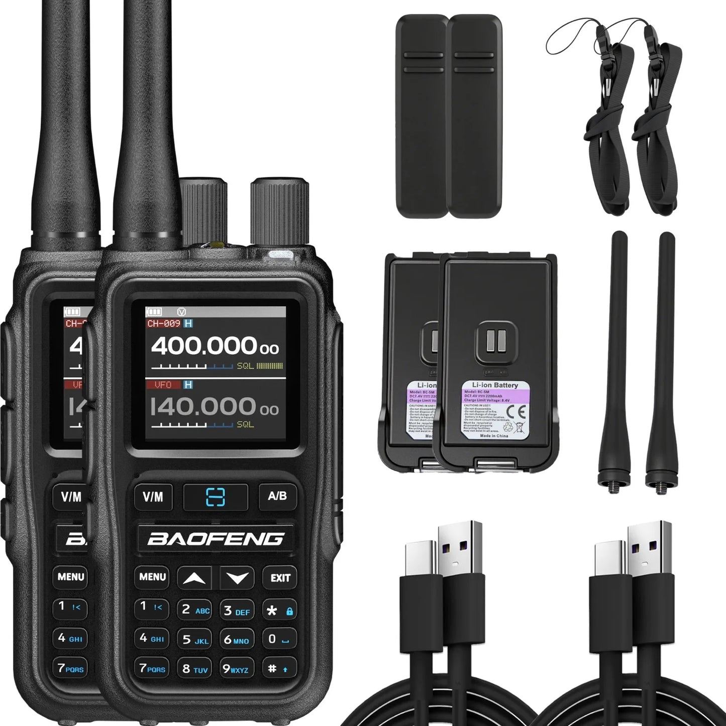 Pack 2 Talkies-Walkies BAOFENG UV-5R Mini – Double Bande, 5W, Bluetooth, Charge USB-C