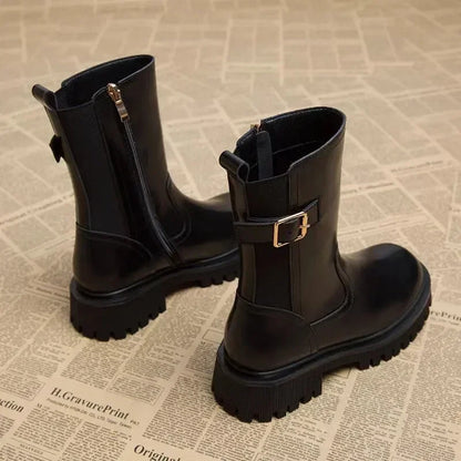 Bottines Femme Style Moto Talon Carré Plateforme Zip – Casual Chic