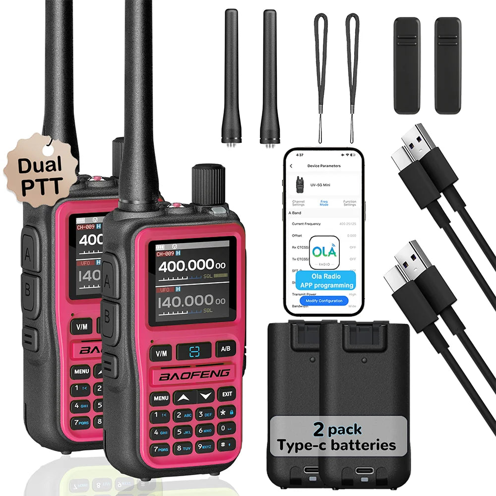 Pack 2 Talkies-Walkies BAOFENG UV-5R Mini – Double Bande, 5W, Bluetooth, Charge USB-C