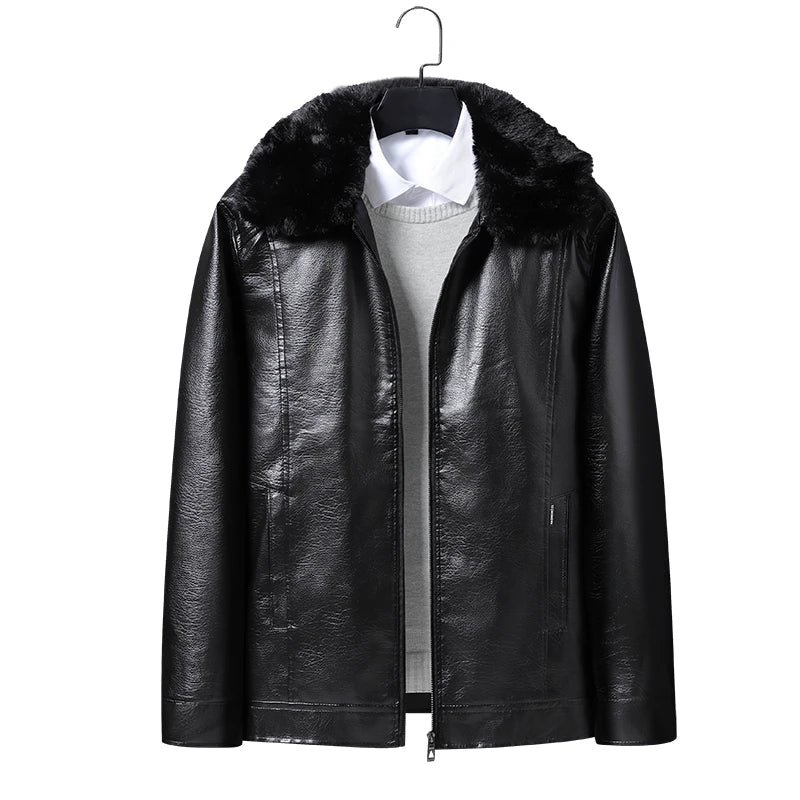 YJKVUR Men's Fleece-Lined Warm Faux Leather Jacket Waterproof Windproof Autumn Winter New Arrival Man Motorcycle Stylish Coat ﻿ BLACKBEARD OUTDOOR INDUSTRIES