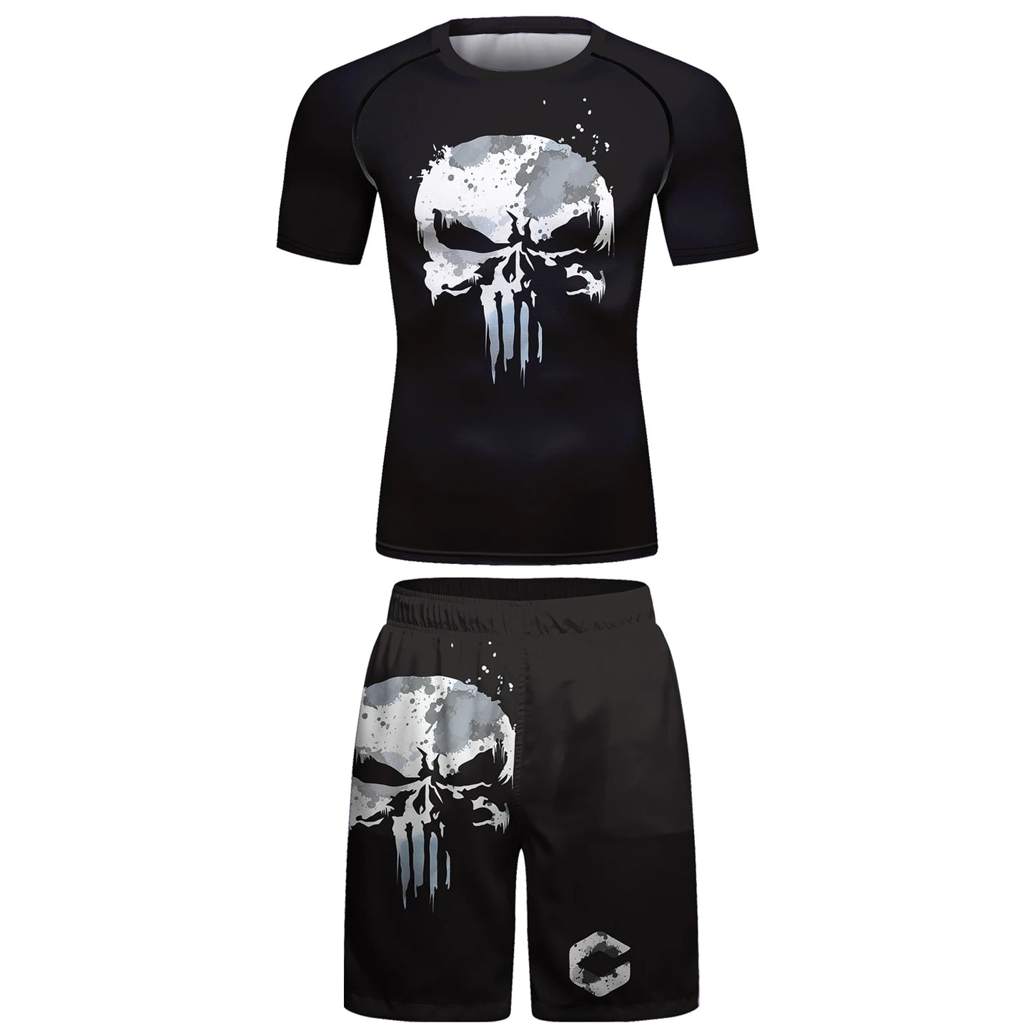 Ensemble T-shirt et Pantalon MMA Jiu Jitsu Skull pour Homme – Rashguard BJJ, Grappling Brésilien, Shorts MMA, Vêtements de Gym, Gi de Boxe, Maillots Muay Thai - BLACKBEARD OUTDOOR INDUSTRIES