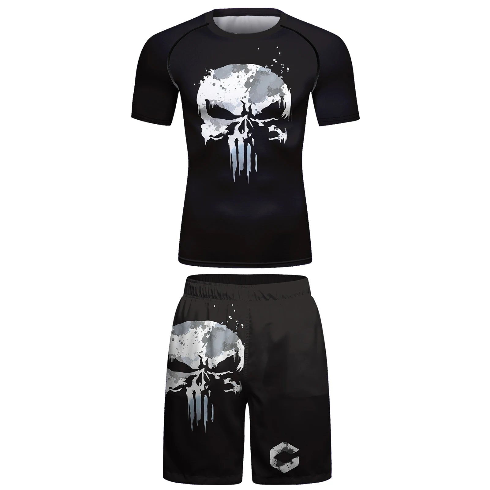 Ensemble T-shirt et Pantalon MMA Jiu Jitsu Skull pour Homme – Rashguard BJJ, Grappling Brésilien, Shorts MMA, Vêtements de Gym, Gi de Boxe, Maillots Muay Thai - BLACKBEARD OUTDOOR INDUSTRIES