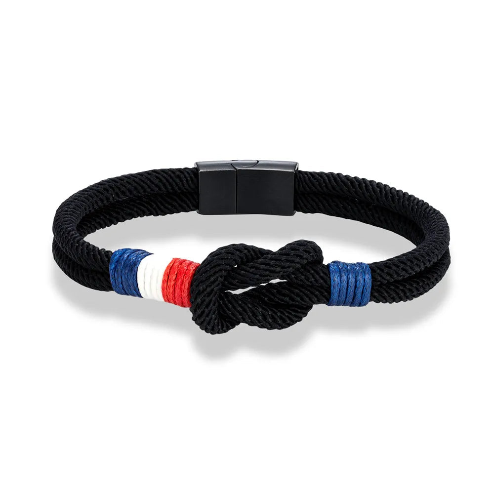 Bracelet Tressé Square Knot en Acier Inoxydable - France Flag Couple Jewelry BLACKBEARD OUTDOOR INDUSTRIES
