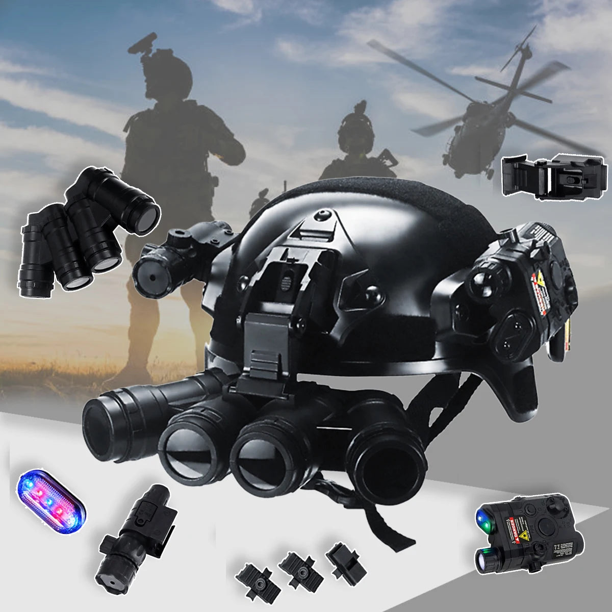 Kit Casque Tactique Enfant Airsoft – Vision Nocturne, Lampe & Visée Laser Multifontions - BLACKBEARD OUTDOOR INDUSTRIES