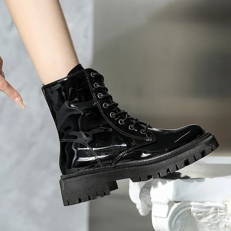 Bottines Plateforme Femme Style Moto – Talon Carré Haut, Zip, Bout Rond | 3 Coloris