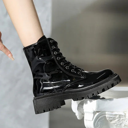Bottines Plateforme Femme Style Moto – Talon Carré Haut, Zip, Bout Rond | 3 Coloris