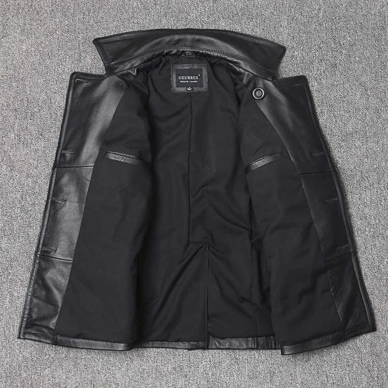 Veste homme en cuir véritable à double boutonnage