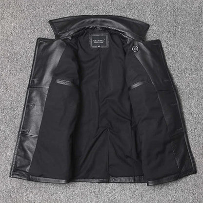 Veste homme en cuir véritable à double boutonnage
