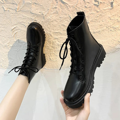Bottes de Combat en Cuir Femme – Lacets Plateforme Hiver