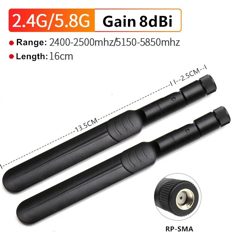 Antenne WiFi 2 x 8dBi Dual Band 2.4GHz 5.8GHz avec 2 x 15CM Câble Pigtail I-P-E-X-1 à RP-SMA Femelle pour Routeur Sans Fil - BLACKBEARD OUTDOOR INDUSTRIES