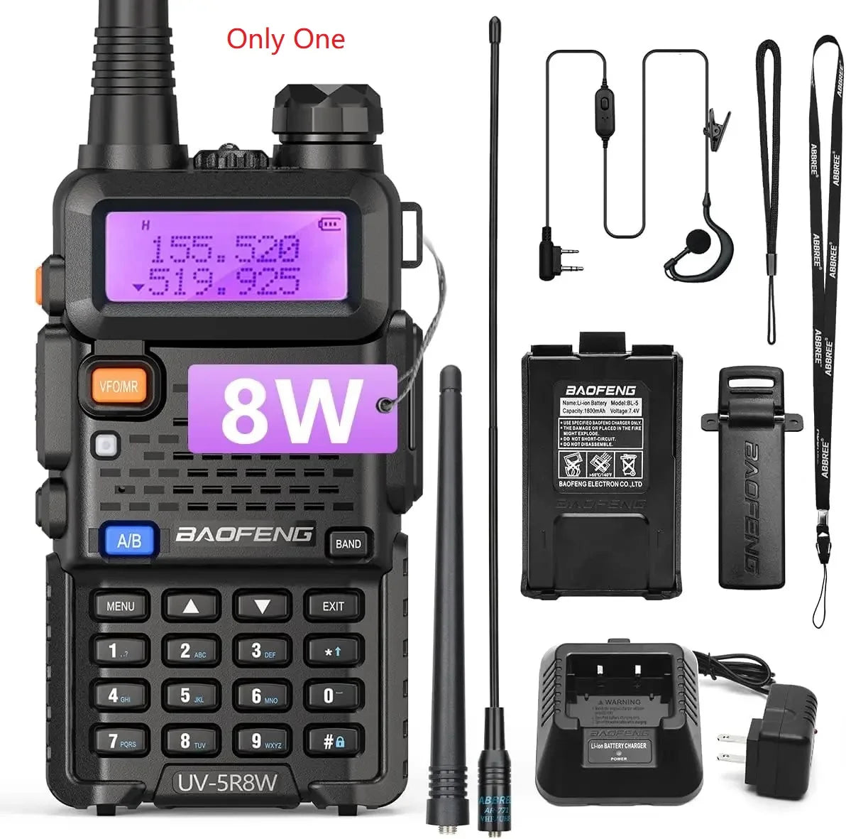 BAOFENG UV-5R 8W – Talkie-Walkie Double Bande VHF/UHF, 128 Canaux, Portée 10 km