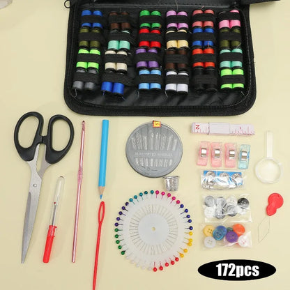 Kit de couture portable 172/128/67/27 pièces avec fils, aiguilles, ciseaux, mètre ruban, boutons et sac de rangement