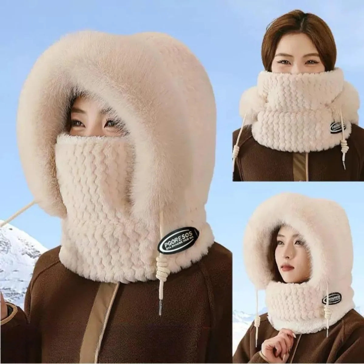 Bonnet Femme Thermique avec Écharpe Intégrée - Protection Oreilles et Cou Hiver