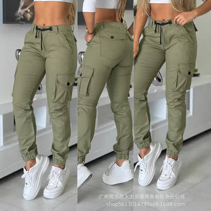 Pantalon cargo femme taille haute multi-poches