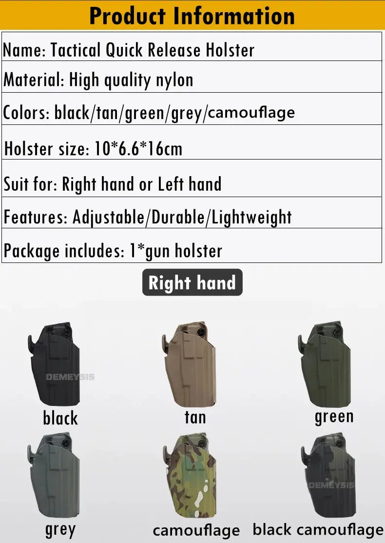 Holster Tactique Universel pour Pistolet – Compatible Glock, SIG, et +30 Modèles Ma boutique