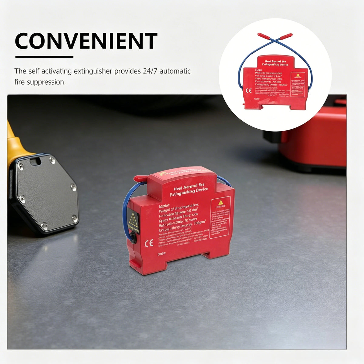 Extincteur Automatique Miniature – Déclenchement Thermique au Contact des Flammes 220V