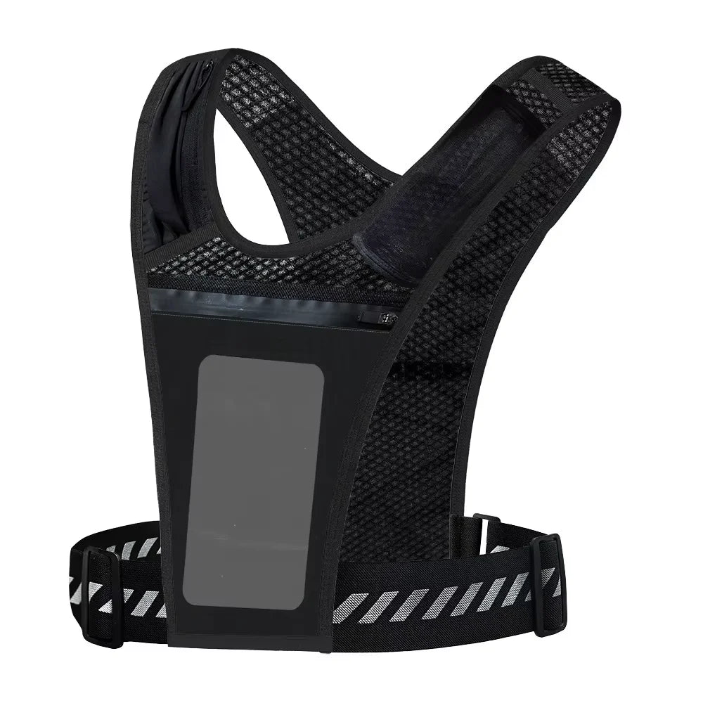 Gilet de running réfléchissant léger, porte-téléphone et porte-gourde
