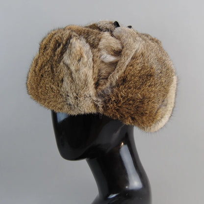 Chapka Trappeur en Vraie Fourrure de Lapin - Oreillettes, Ski et Hiver
