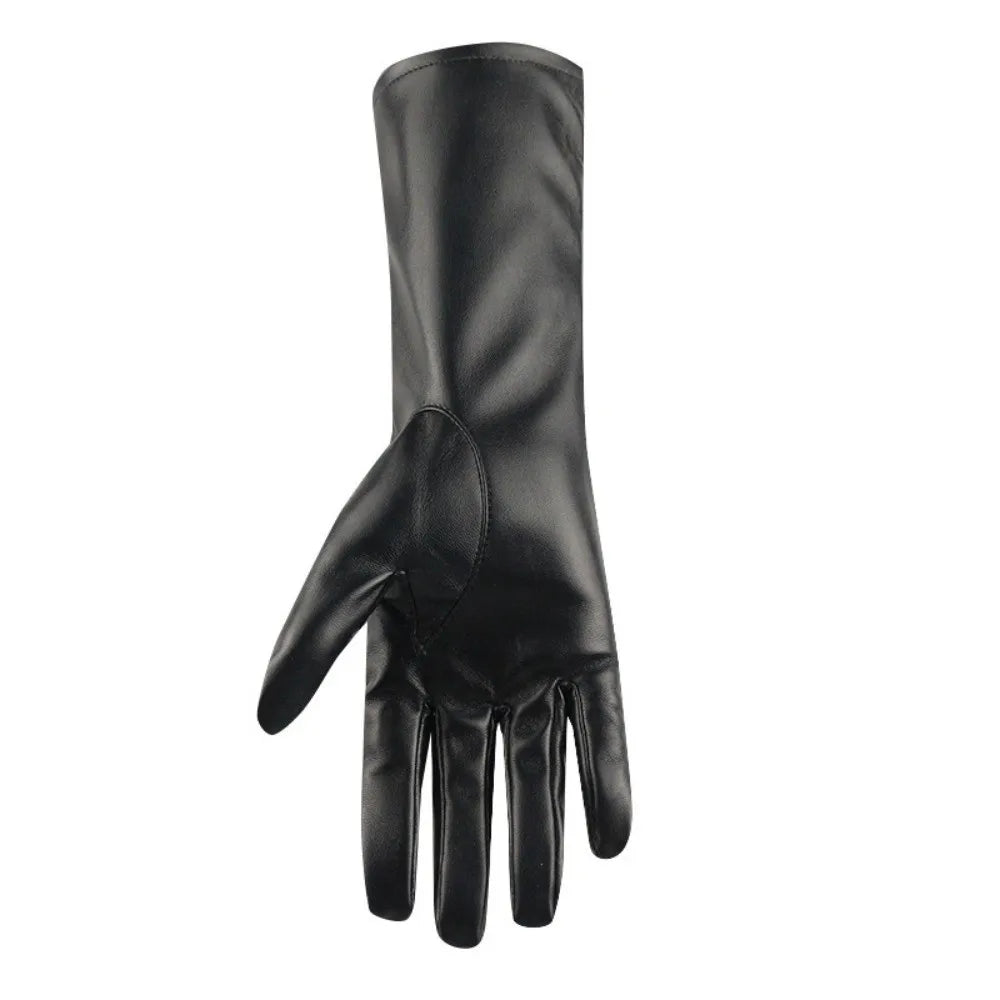 Gants femme en simili cuir noir, mi-longs pour l’hiver