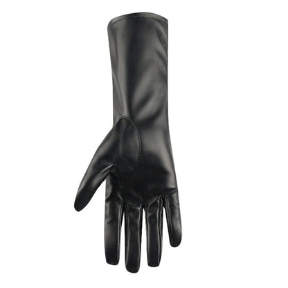 Gants femme en simili cuir noir, mi-longs pour l’hiver