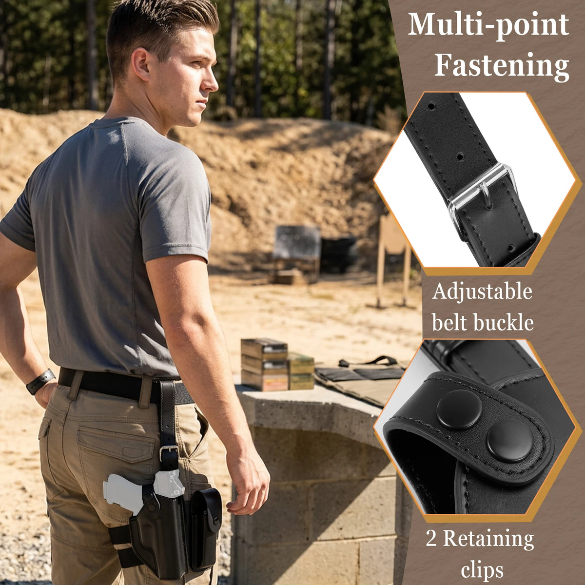 Holster de cuisse droitier Glock 17, 18 et 19 avec porte-chargeur