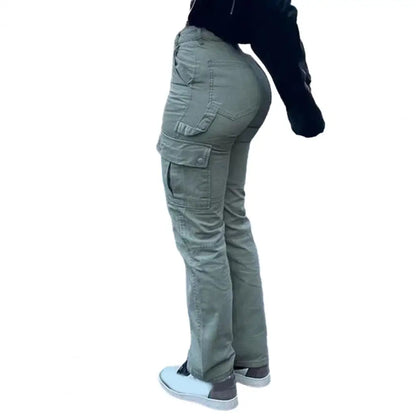 Pantalon cargo femme taille haute multi-poches