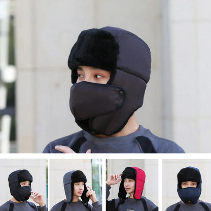 Chapka Ushanka Hiver avec Oreillettes et Cache-Visage - Unisexe
