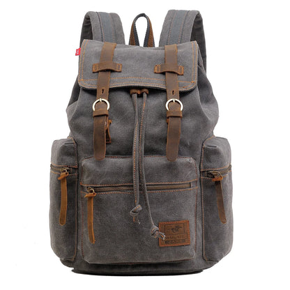 Sac à Dos Toile & Cuir Véritable Homme – Style Rétro Vintage, Compatible Laptop 14"
