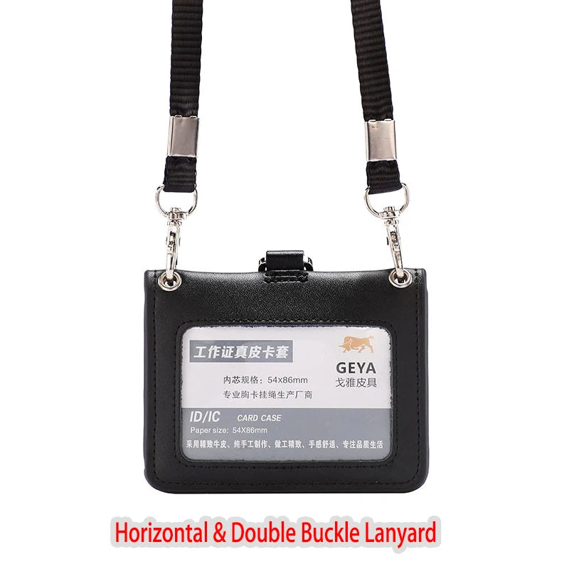 Porte-badge en cuir pour carte et ID avec cordon