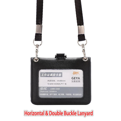 Porte-badge en cuir pour carte et ID avec cordon